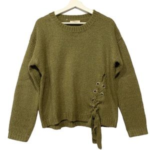 Elan Sweater Side Tie Crew Neck Khaki Green Medium